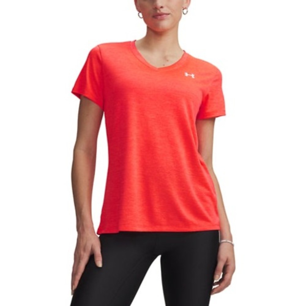 Under Armour Tech Twist HeatGear V-Neck T-Shirt Womens Large Neon Orange NWT